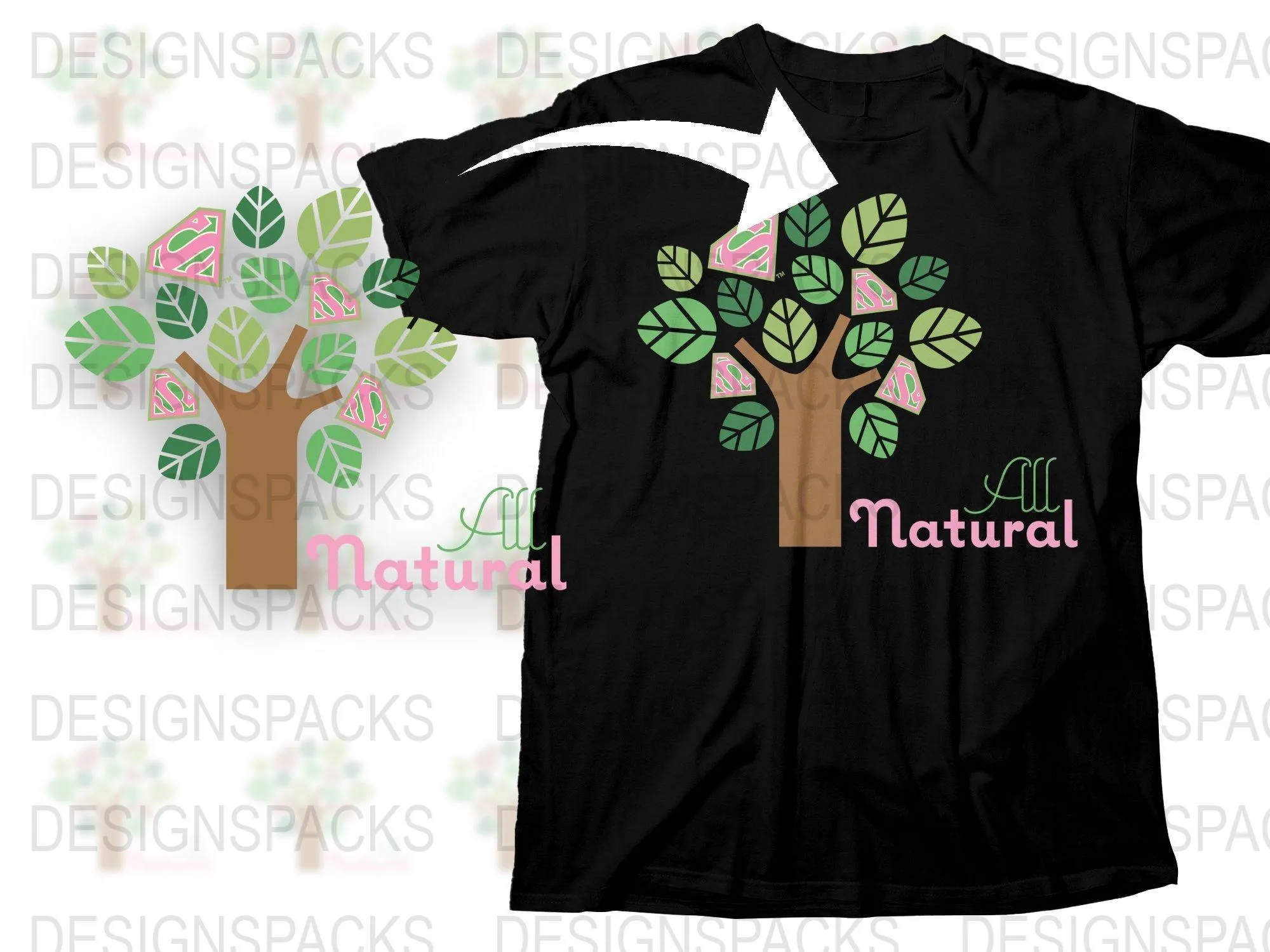 All Natural Tree with Superman Logo on Leaves Png Digital Download