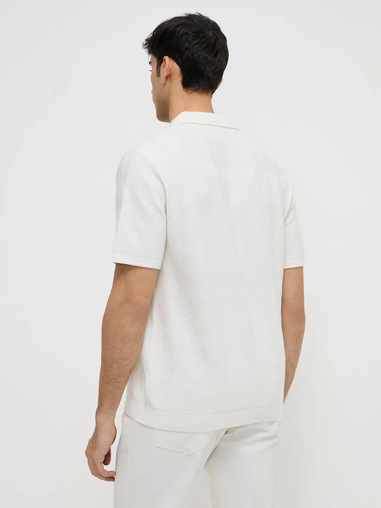 Ascot Off-White Self Relaxed-Fit Cotton Polo T-Shirt