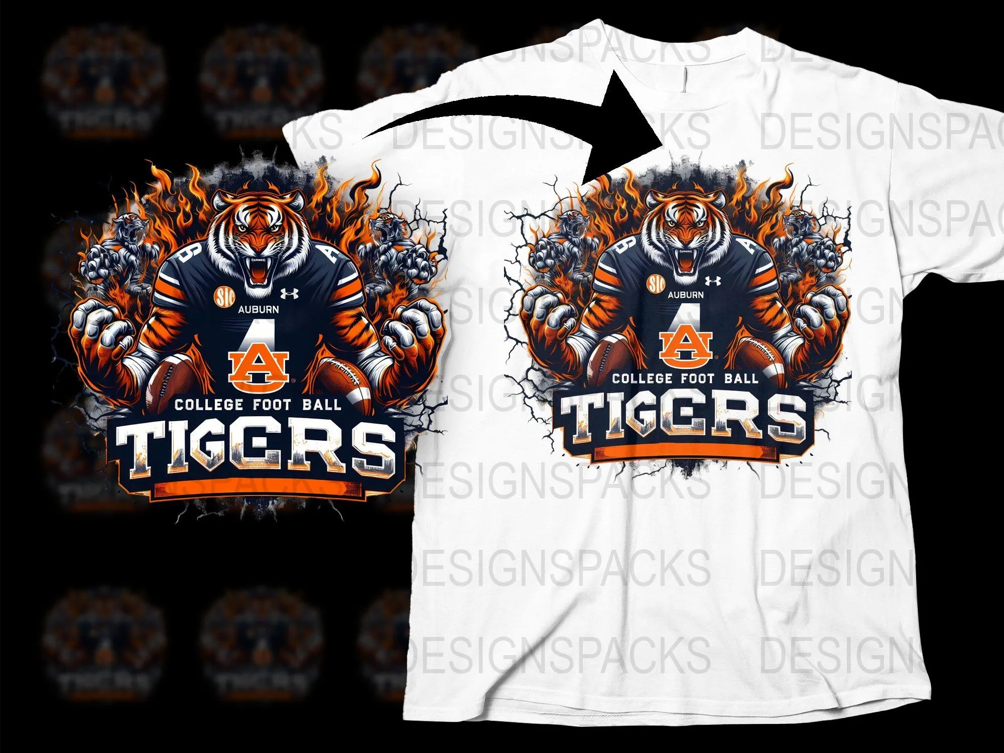 Auburn Tigers College Football Graphic Png Digital Download