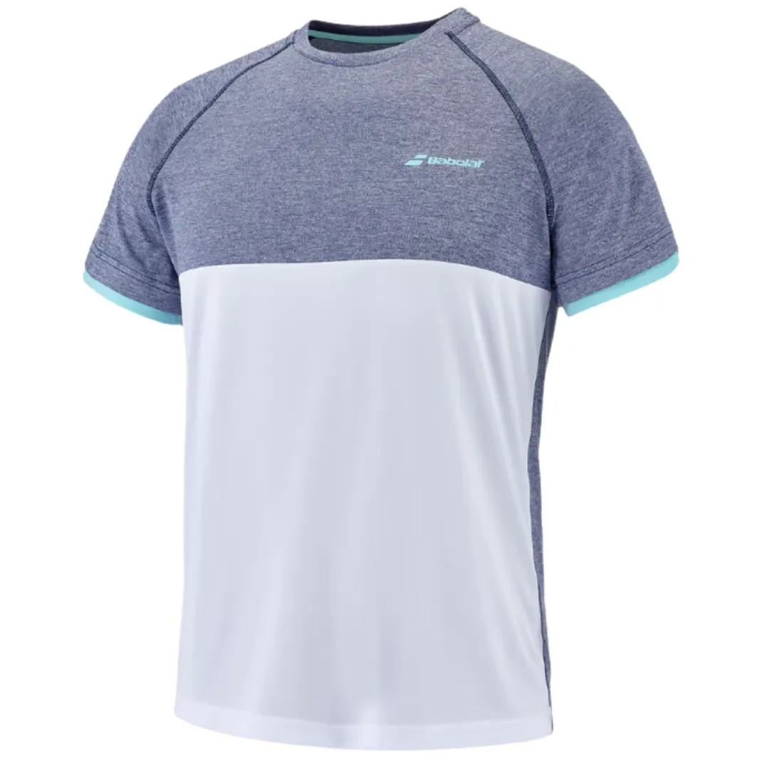 Babolat Play Crew Neck  Men's Tee - White/Heather Blue