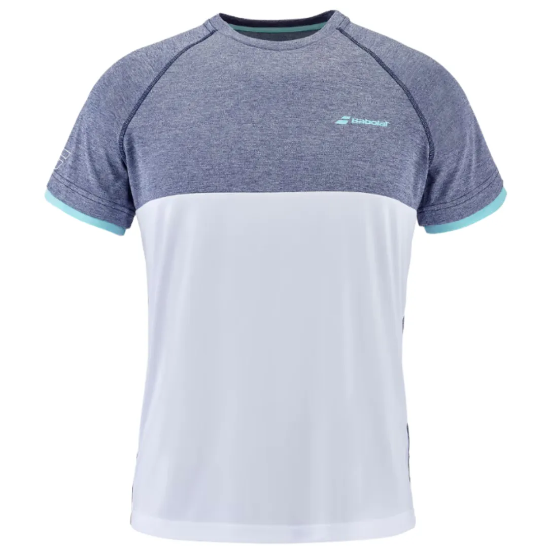 Babolat Play Crew Neck  Men's Tee - White/Heather Blue