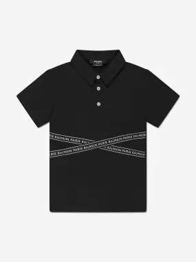Balmain Boys Logo Tape Polo Shirt in Black