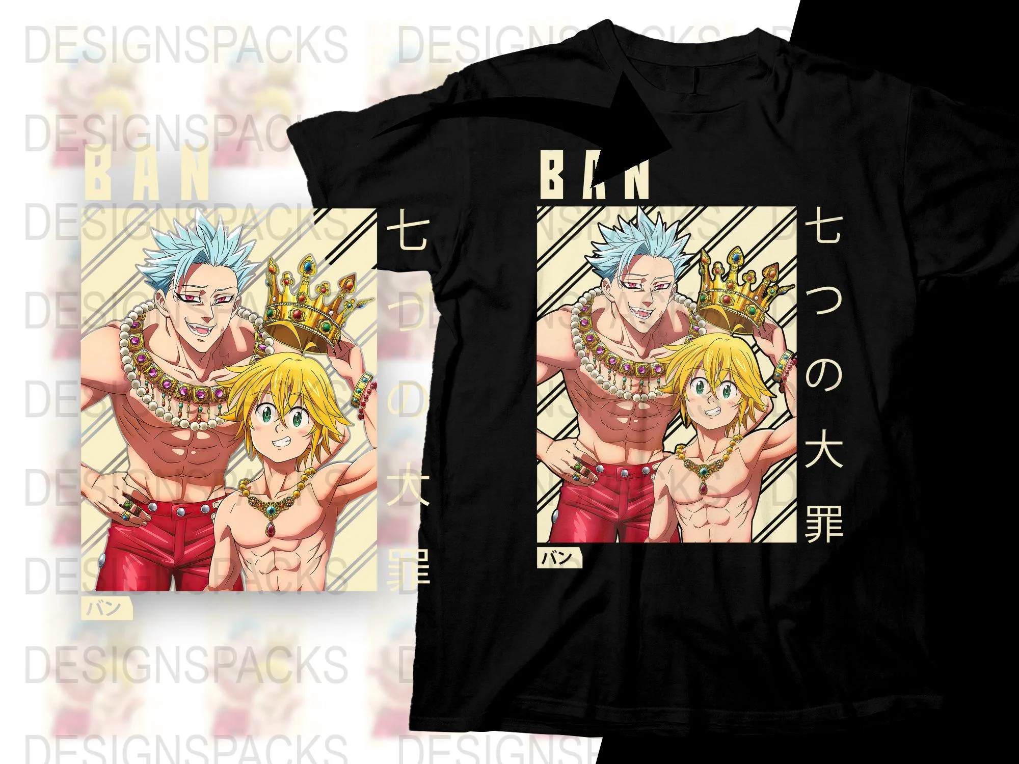 Ban and Meliodas Anime Duo Design Png Digital Download