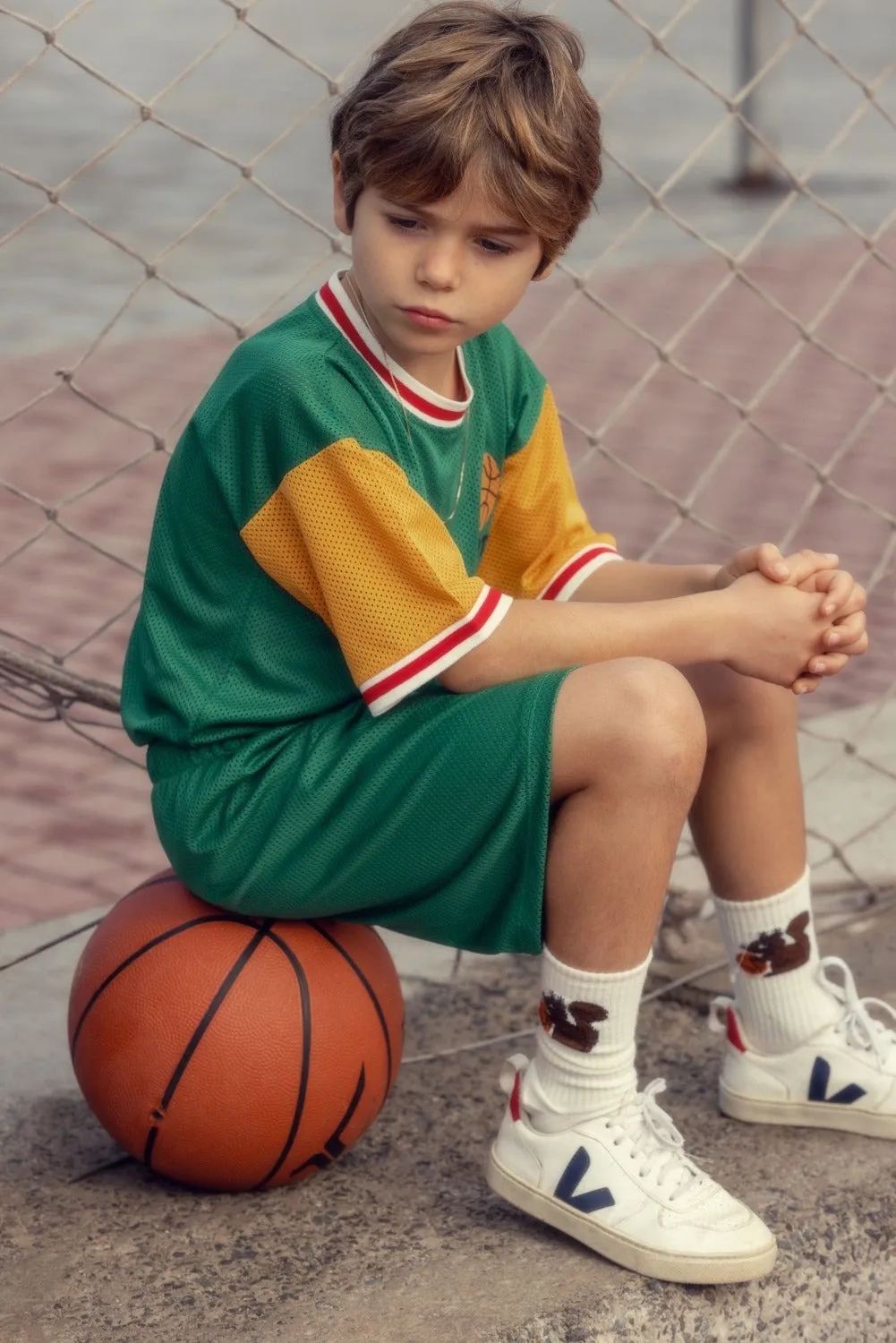 Basketball Mesh T-Shirt in Green by Mini Rodini *LAST PIECE 104/110*