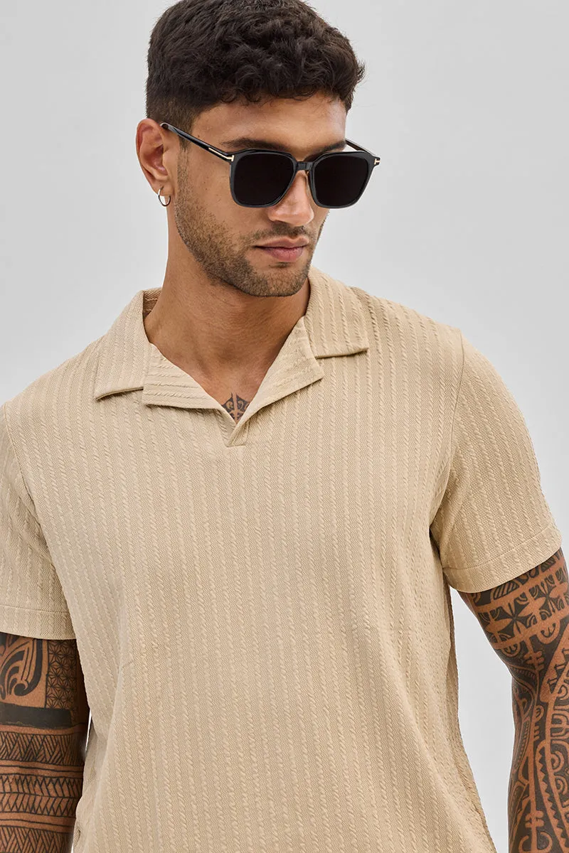 Beige Textured Cuban T-Shirt