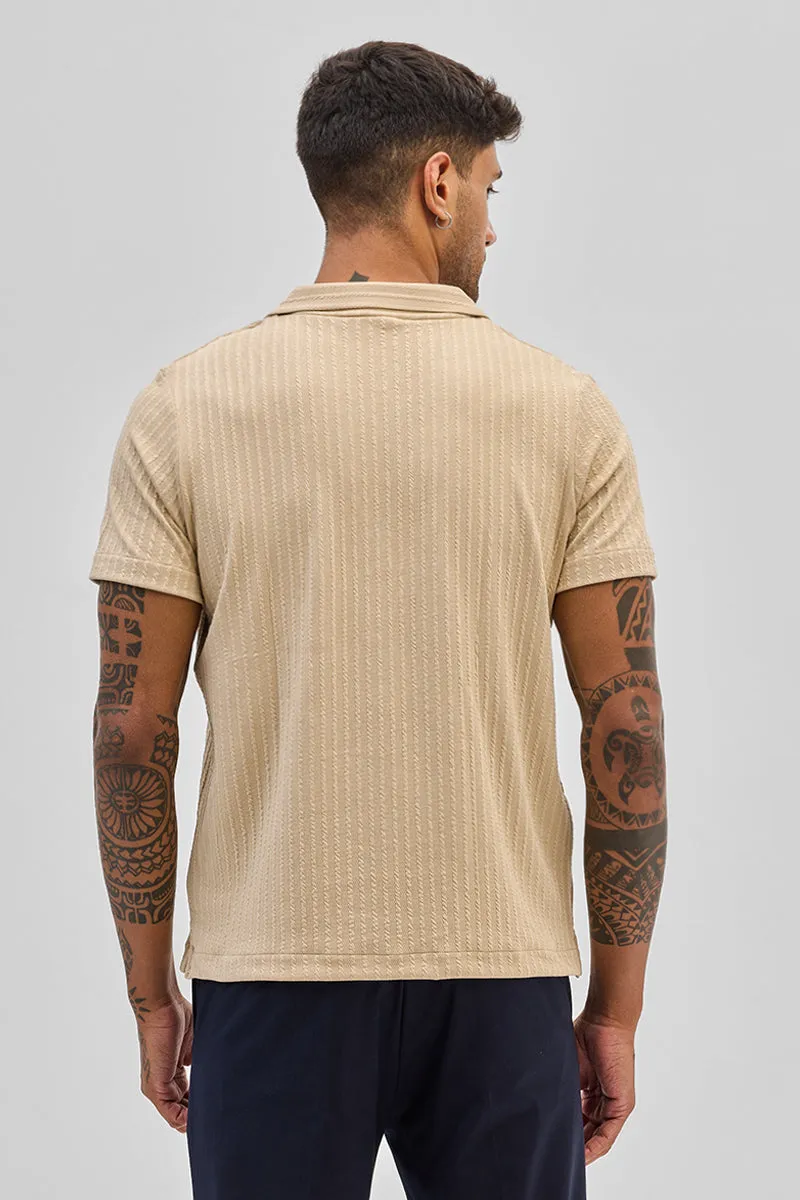 Beige Textured Cuban T-Shirt