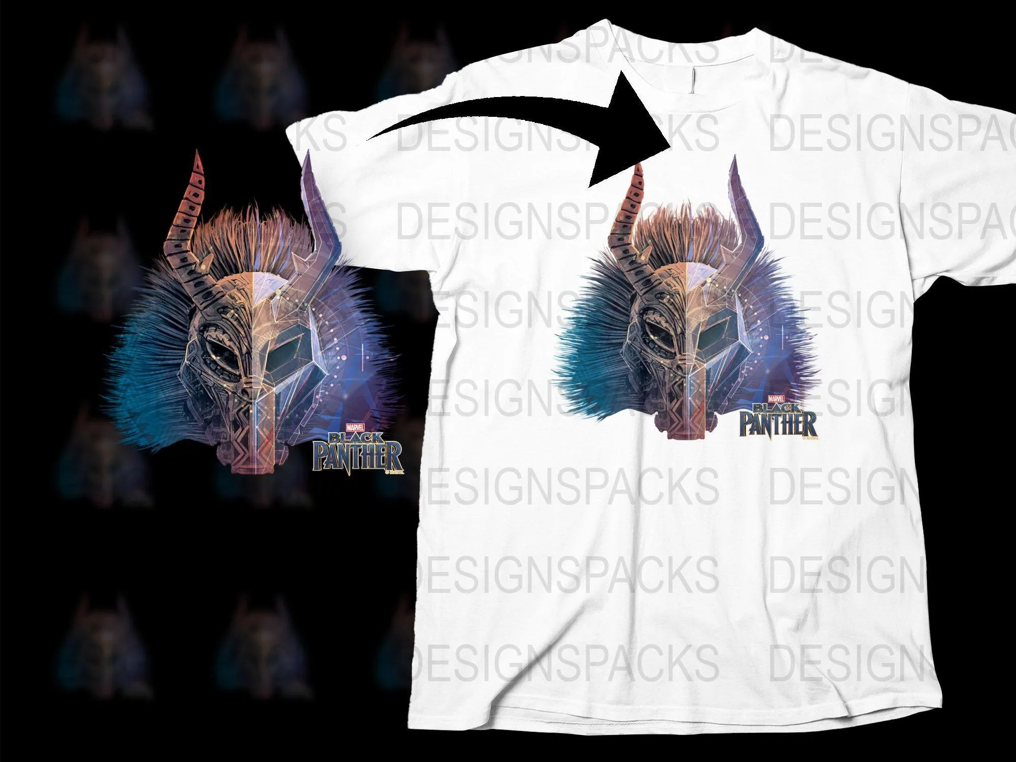 Black Panther Split Mask Graphic Design Png Digital Download