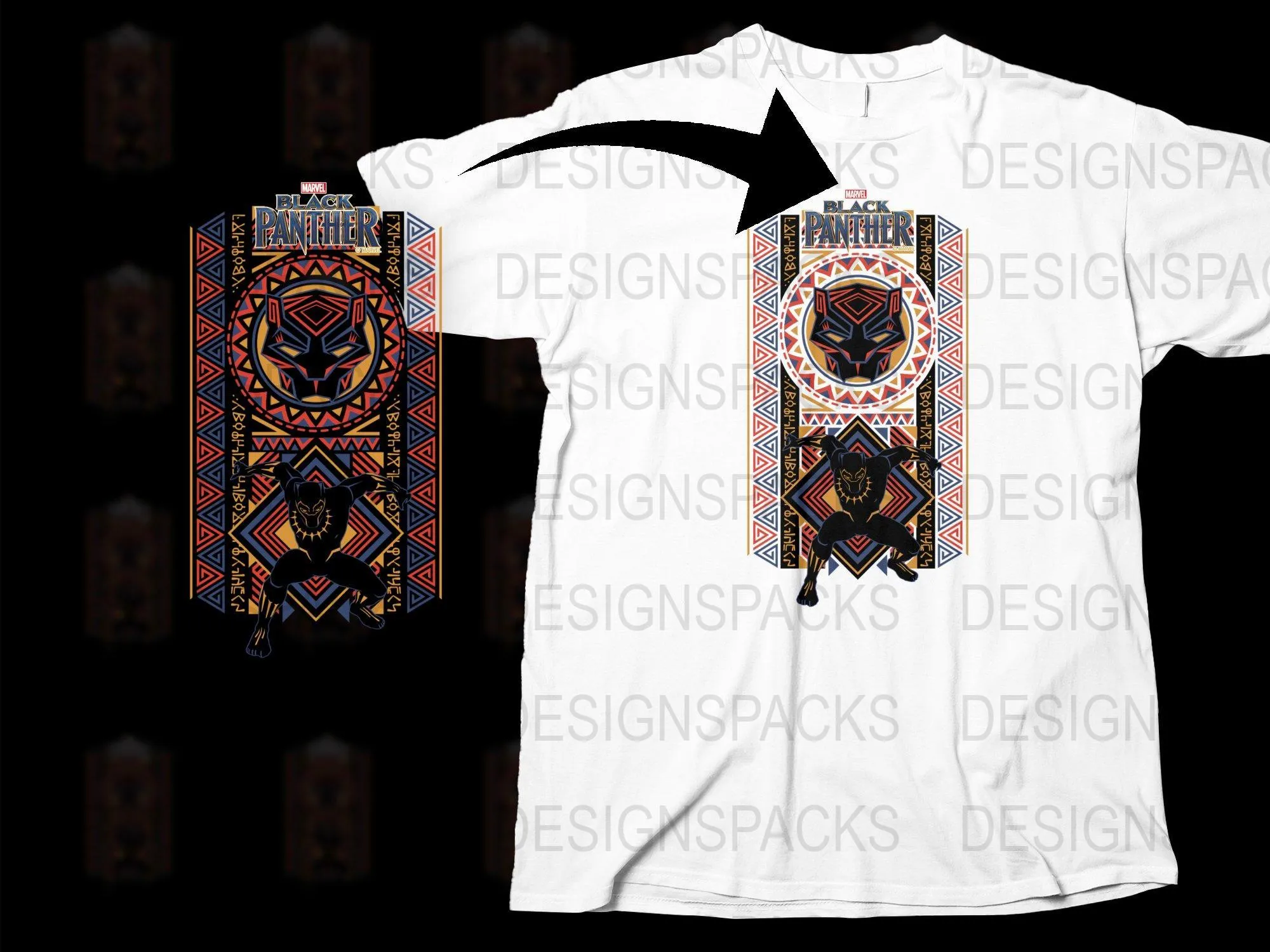 Black Panther Vibrant Tribal Design Graphic Png Digital Download