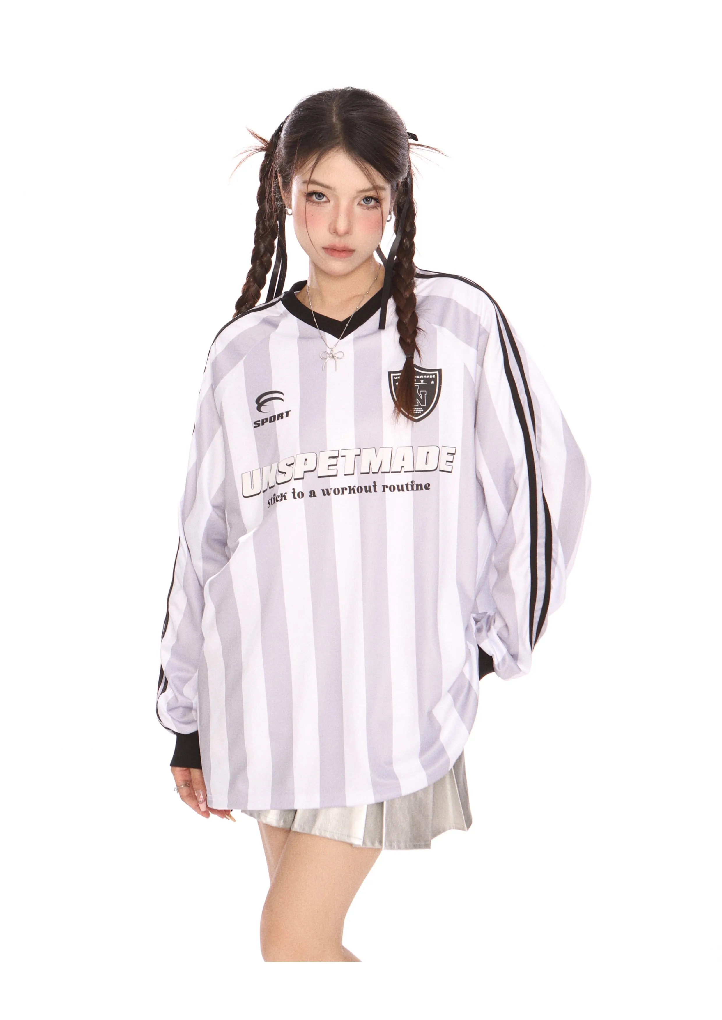 Blokecore Striped V-neck jersey