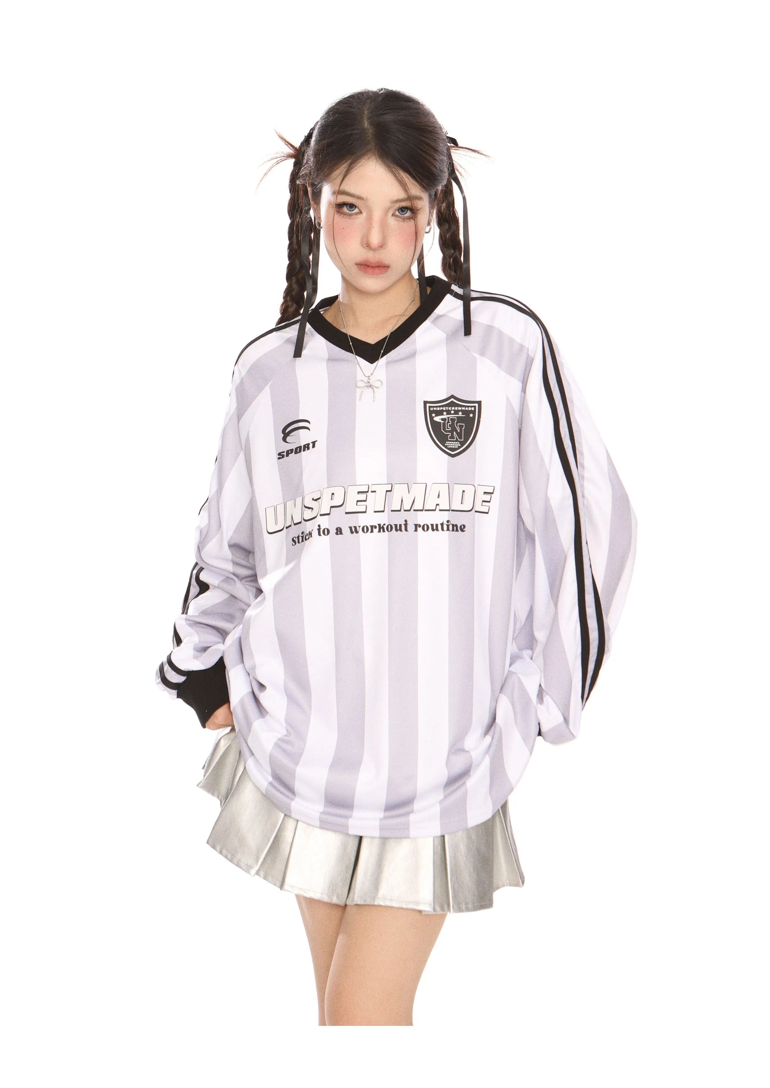 Blokecore Striped V-neck jersey