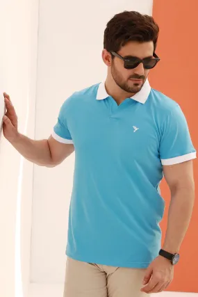 Bonnie Blue Contrast Embroidered Polo Shirt - A23 - MP0201R