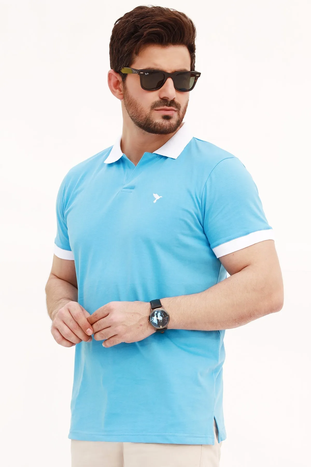 Bonnie Blue Contrast Embroidered Polo Shirt - A23 - MP0201R