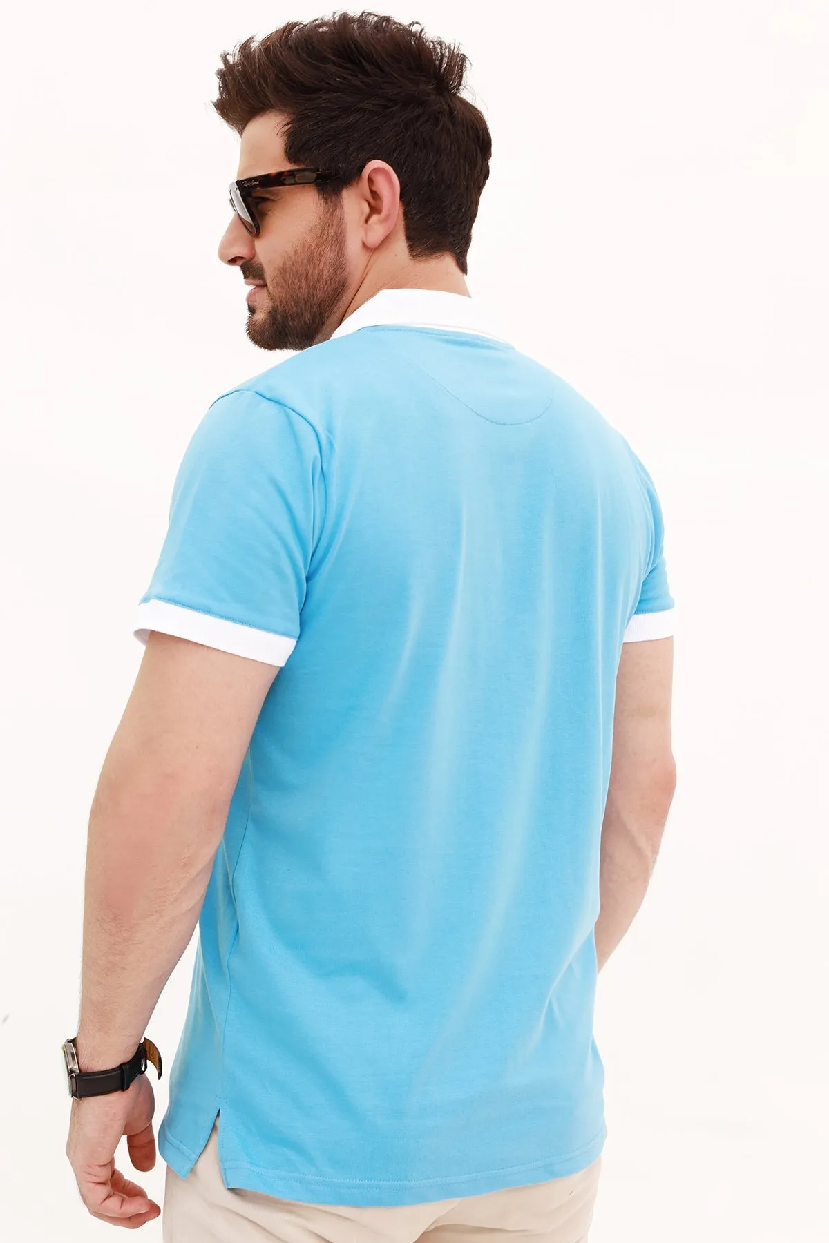 Bonnie Blue Contrast Embroidered Polo Shirt - A23 - MP0201R