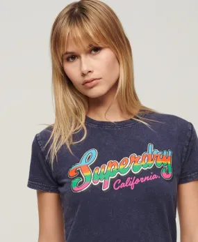 Cali Sticker Fitted T-Shirt - Rich Navy Slub