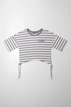 Curved Hem Stripe Short Sleeve T-Shirt Grey