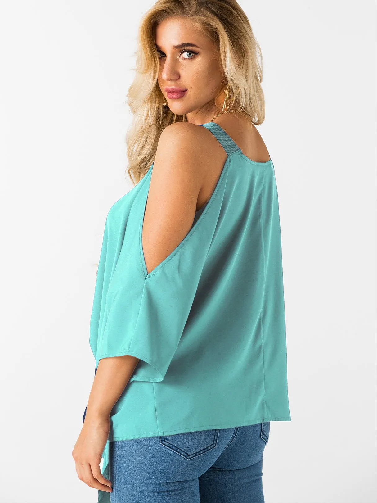 Custom Cold Shoulder Tie-Up 3/4 Sleeve Top