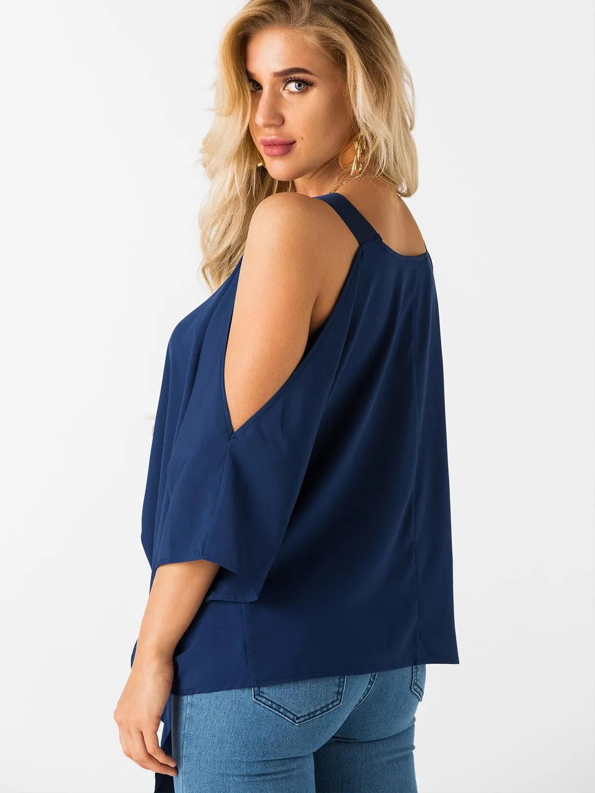 Custom Cold Shoulder Tie-Up 3/4 Sleeve Top