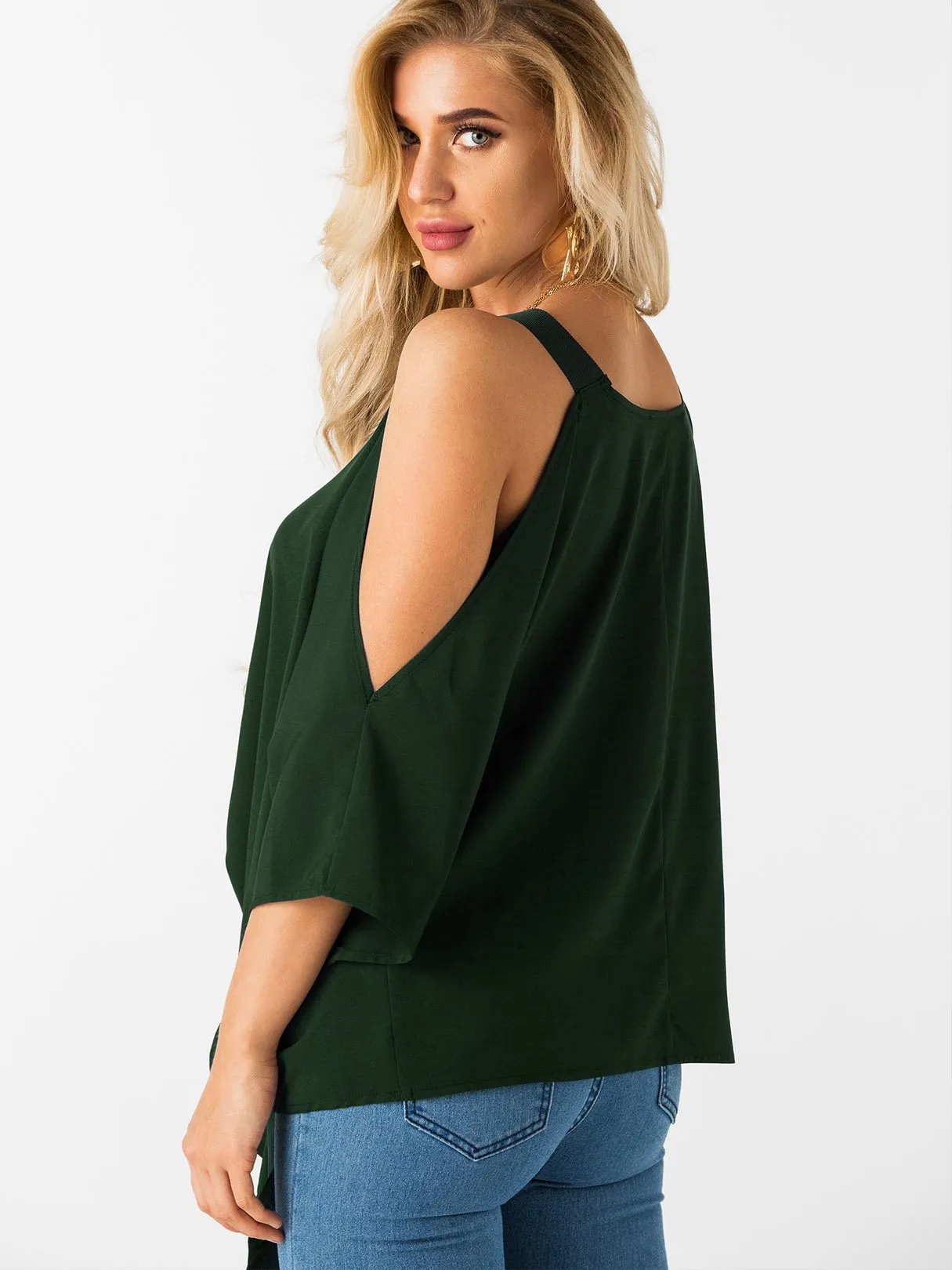 Custom Cold Shoulder Tie-Up 3/4 Sleeve Top