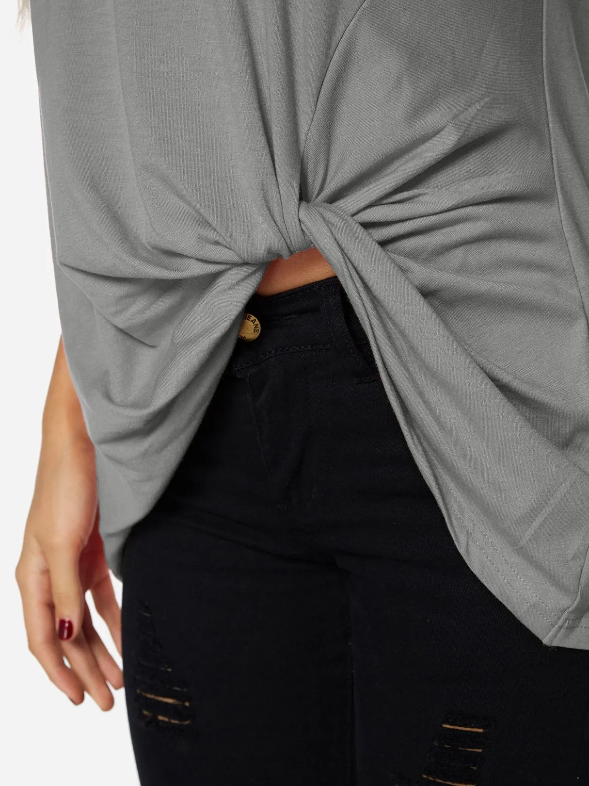 Custom Round Neck Pleated Short Sleeve Irregular Hem T-Shirts