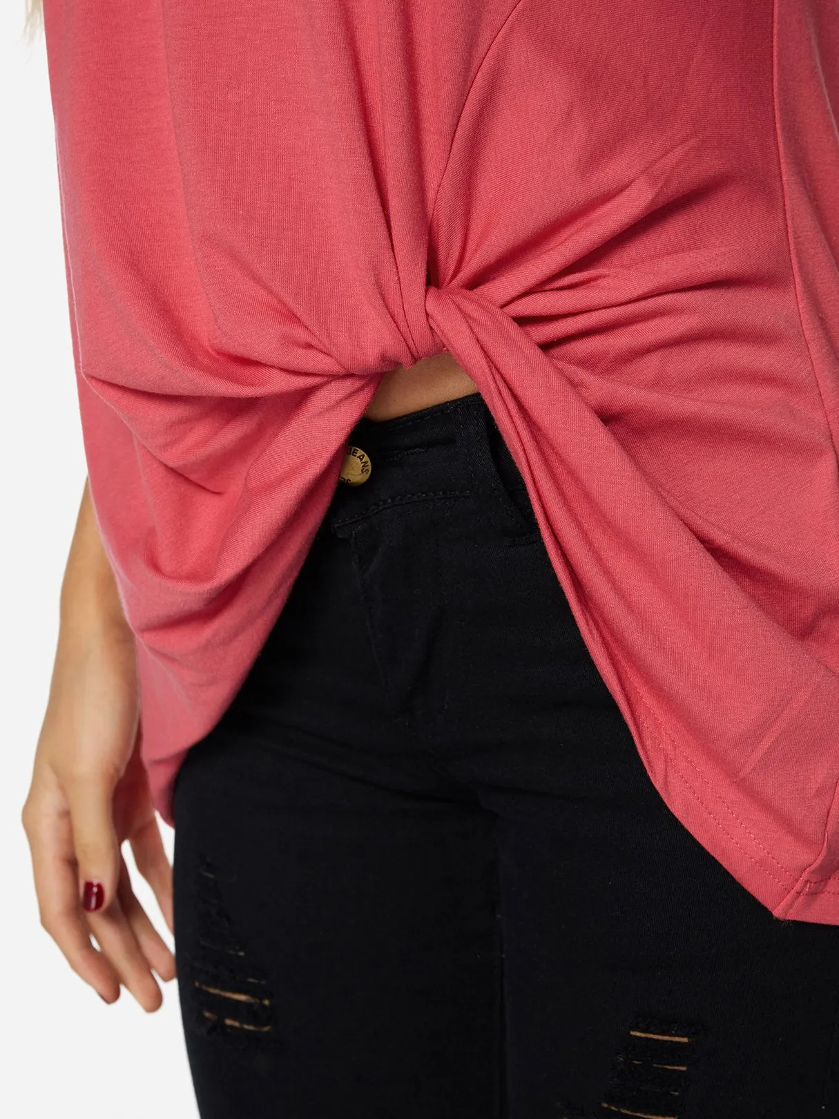 Custom Round Neck Pleated Short Sleeve Irregular Hem T-Shirts
