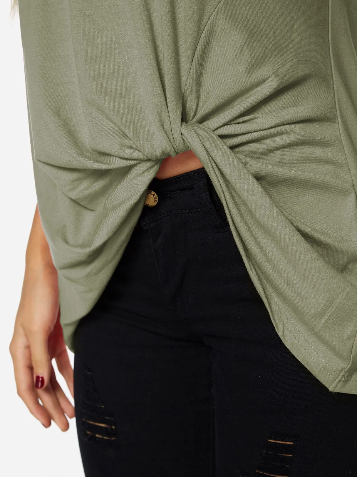 Custom Round Neck Pleated Short Sleeve Irregular Hem T-Shirts