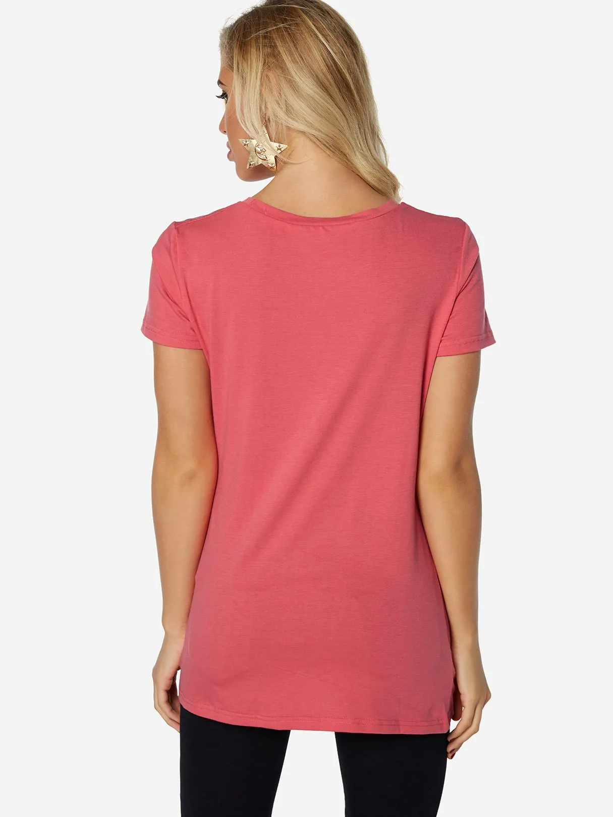 Custom Round Neck Pleated Short Sleeve Irregular Hem T-Shirts