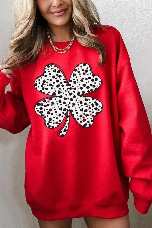 Dalmatian Four Leaf Clover Graphic Sweatshirt