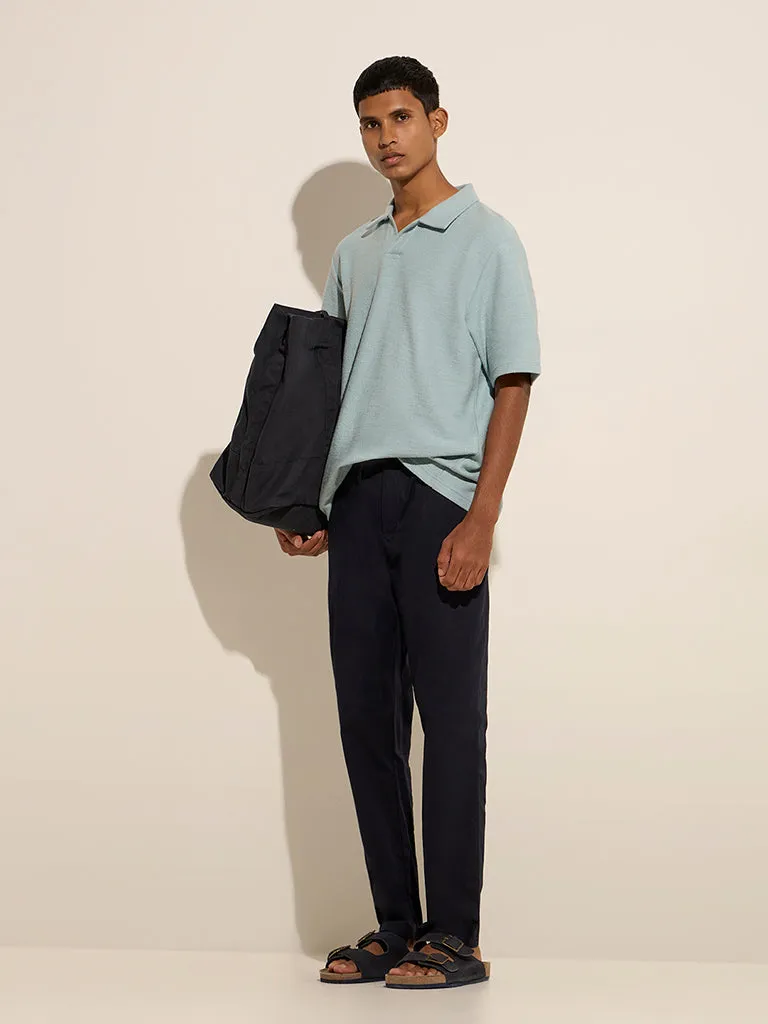 ETA Light Blue Knit-Texture Relaxed-Fit Cotton Polo T-Shirt