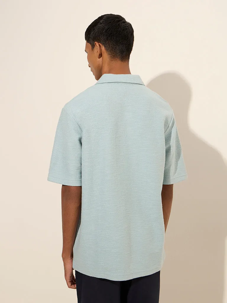 ETA Light Blue Knit-Texture Relaxed-Fit Cotton Polo T-Shirt