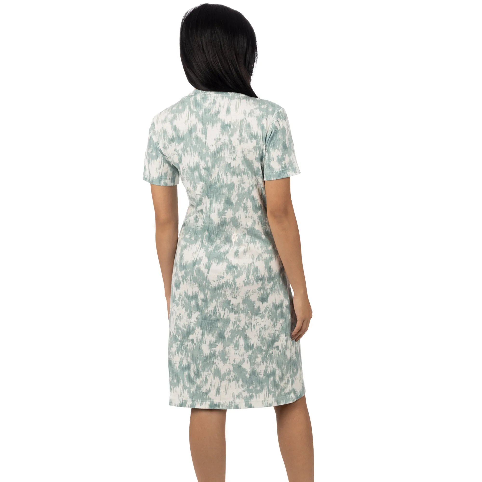 FXR  Womens Track T-Shirt Dress Cream-Teal Fiber Crew Neck Cotton Screen Print