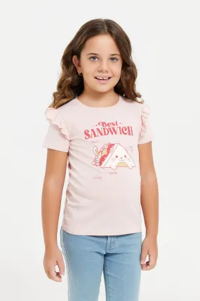 Girls Pink Sandwich Print T-Shirt