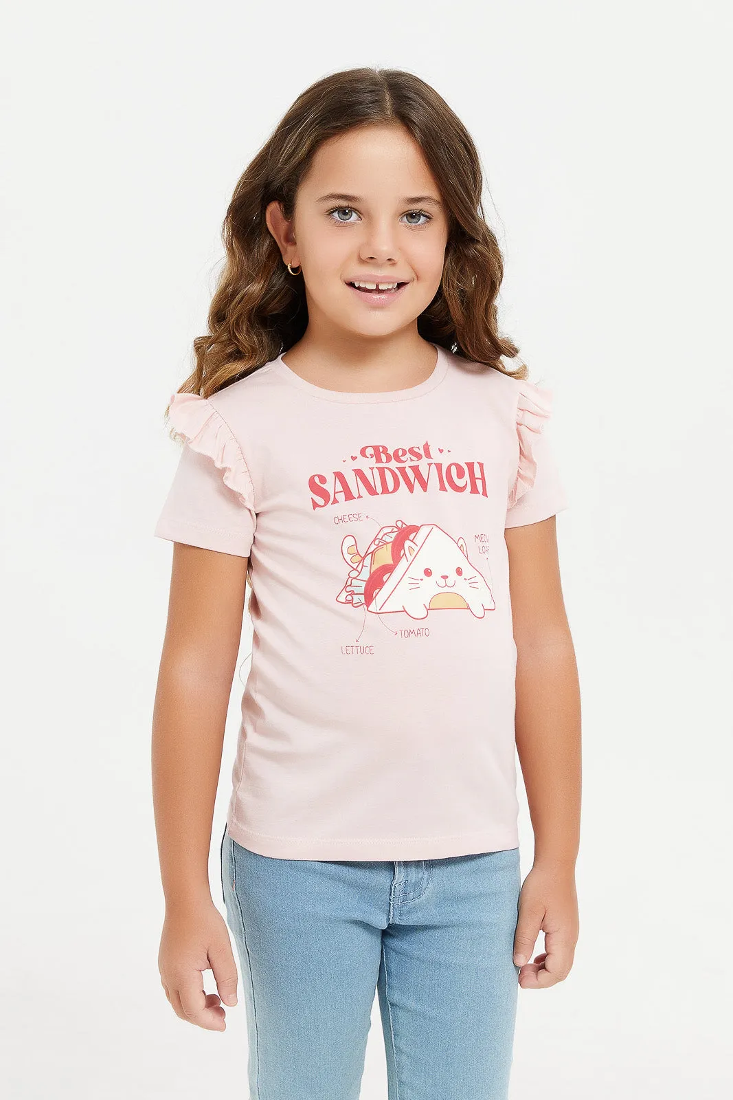 Girls Pink Sandwich Print T-Shirt