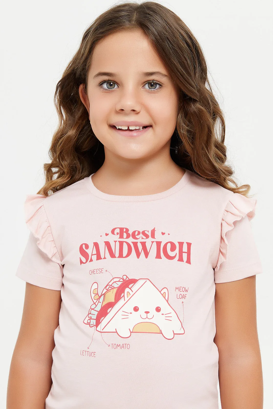 Girls Pink Sandwich Print T-Shirt