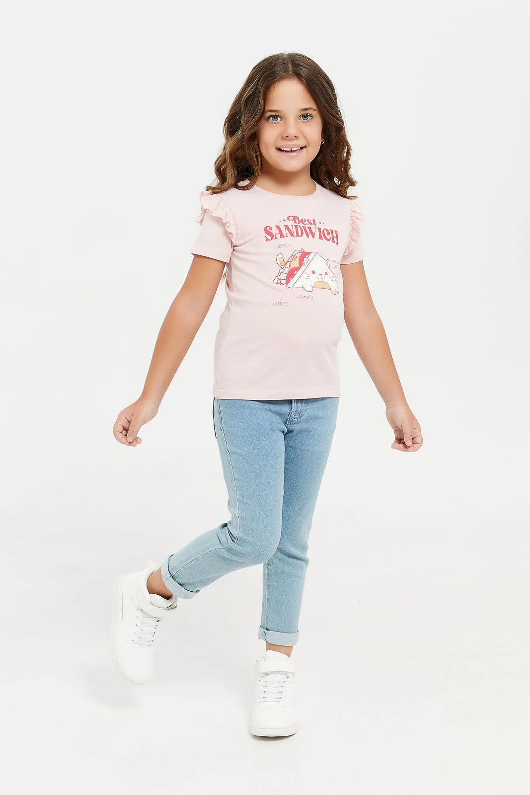 Girls Pink Sandwich Print T-Shirt