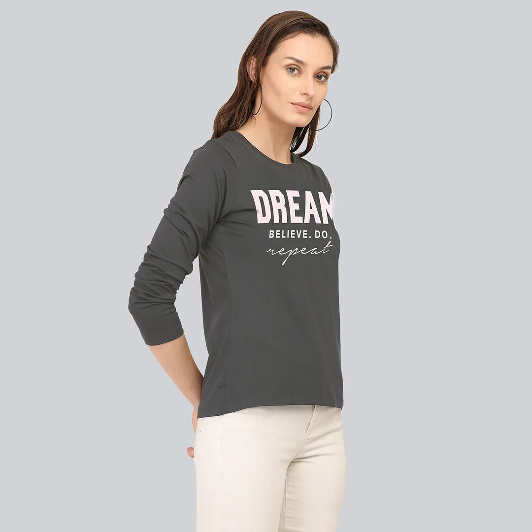 Graphic Printed Full Sleeve T-Shirt - Ash Grey