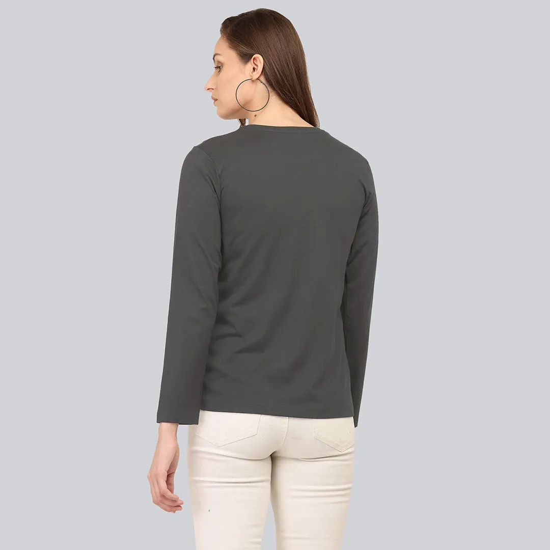Graphic Printed Full Sleeve T-Shirt - Ash Grey