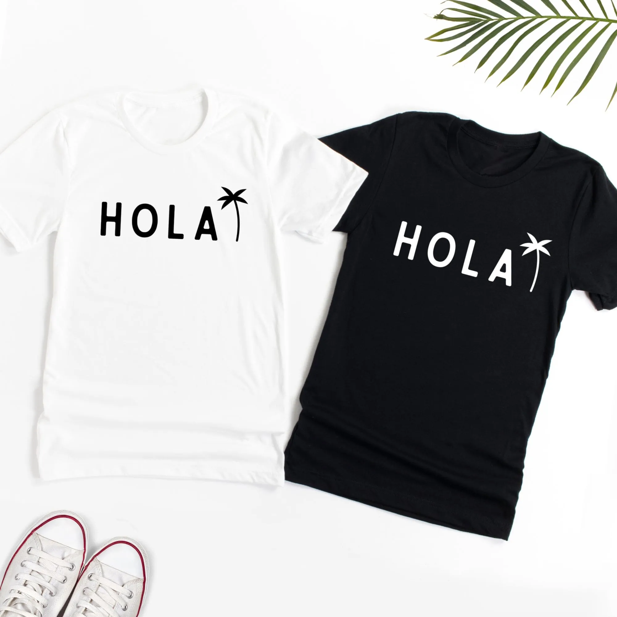 Hola T Shirt with Palm Tree in Black