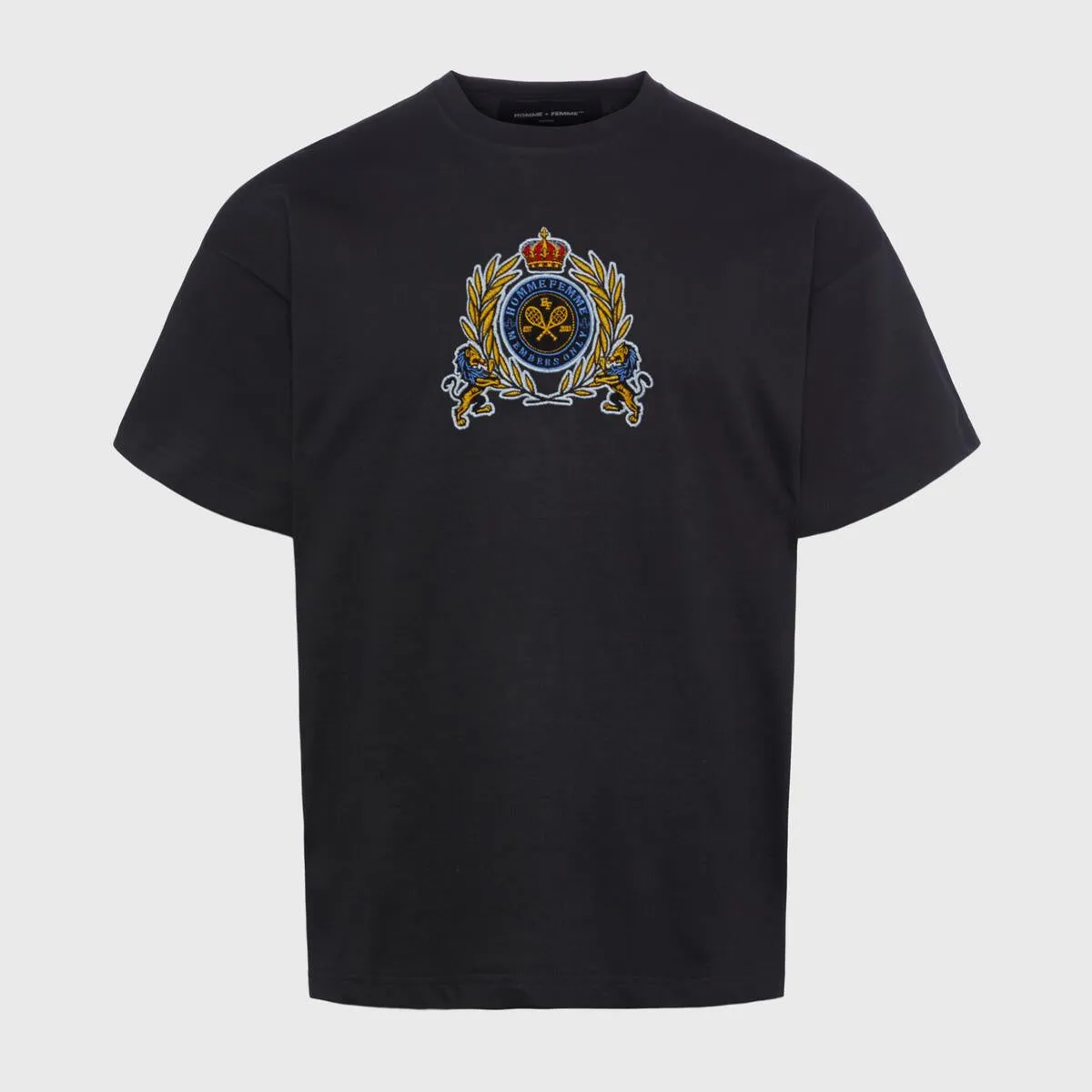 Homme   Femme Embroidery Tennis Crest Tee - Black
