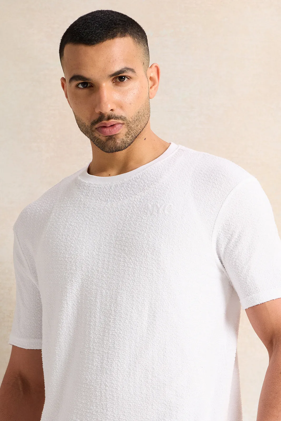 Men Ivory Textured T-Shirt