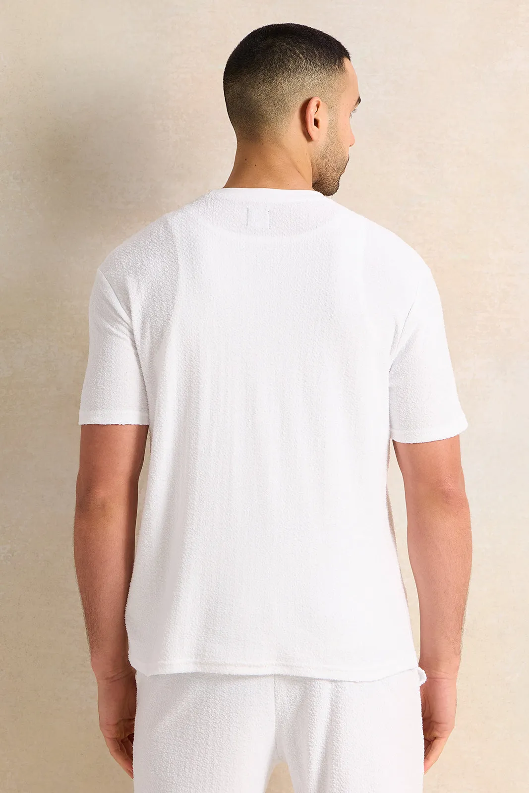 Men Ivory Textured T-Shirt