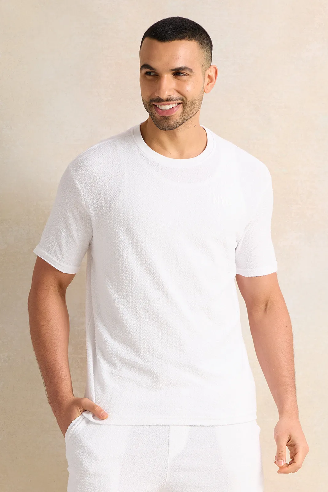 Men Ivory Textured T-Shirt