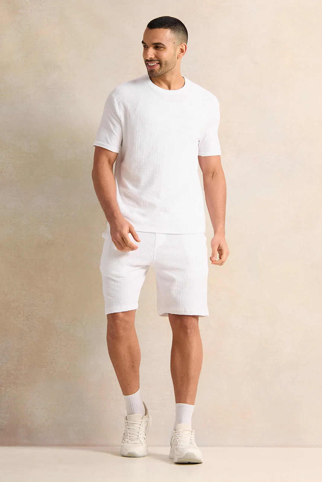 Men Ivory Textured T-Shirt