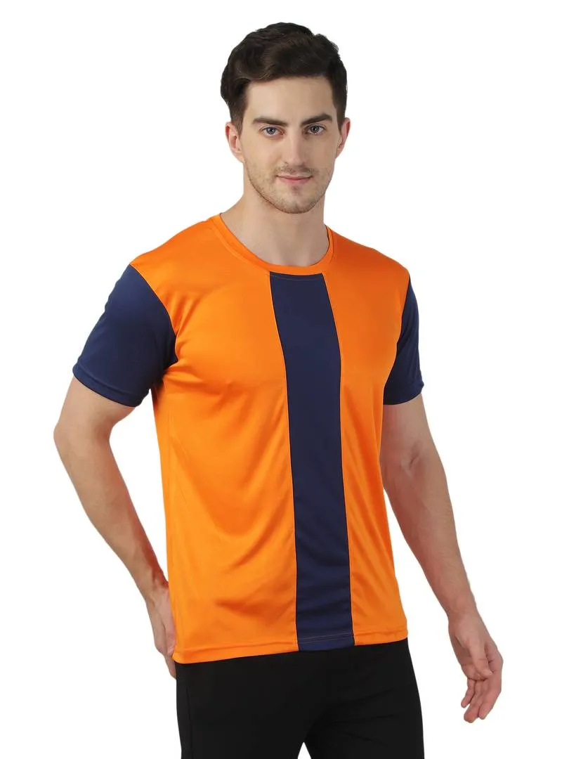Men's Black Polyester Self Pattern Round Neck Tees