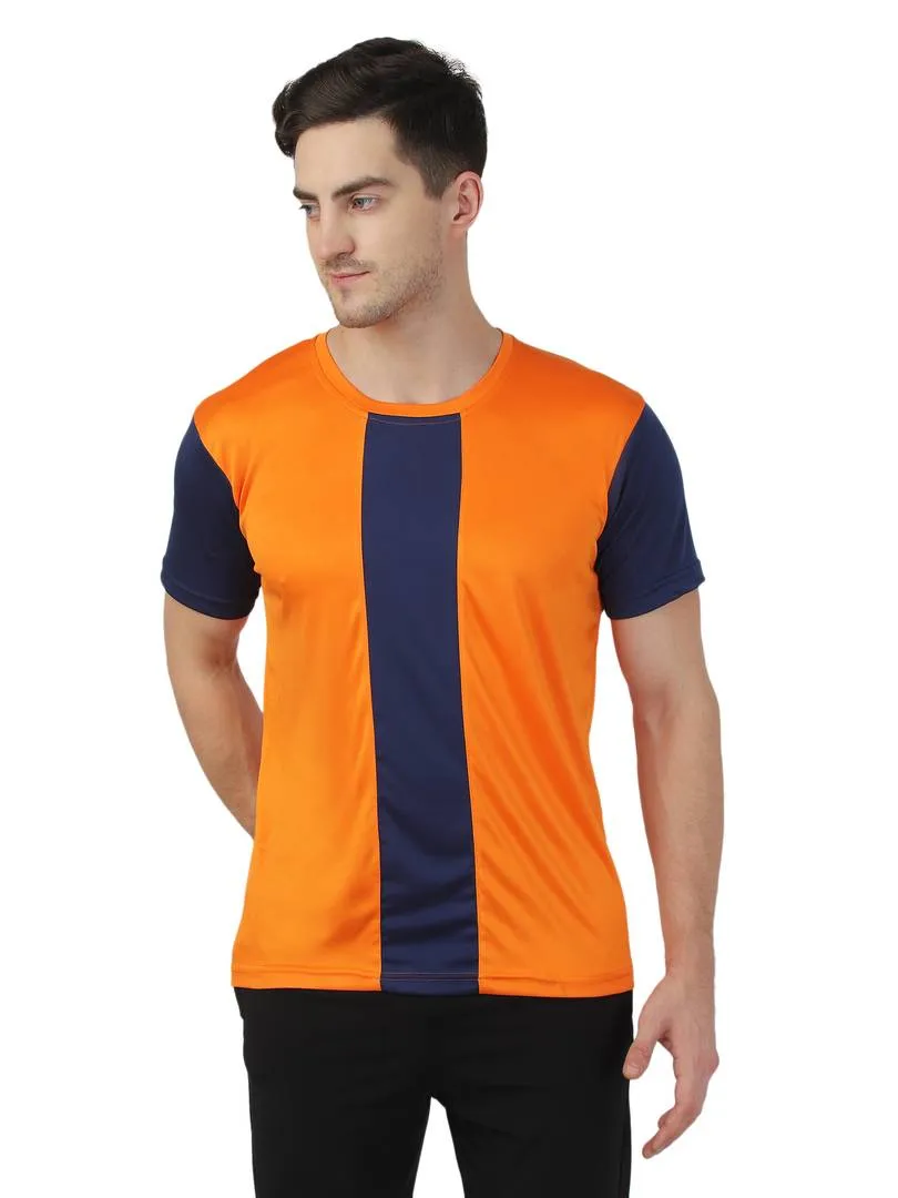 Men's Black Polyester Self Pattern Round Neck Tees