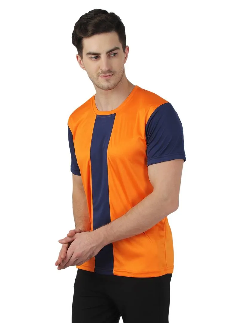 Men's Black Polyester Self Pattern Round Neck Tees