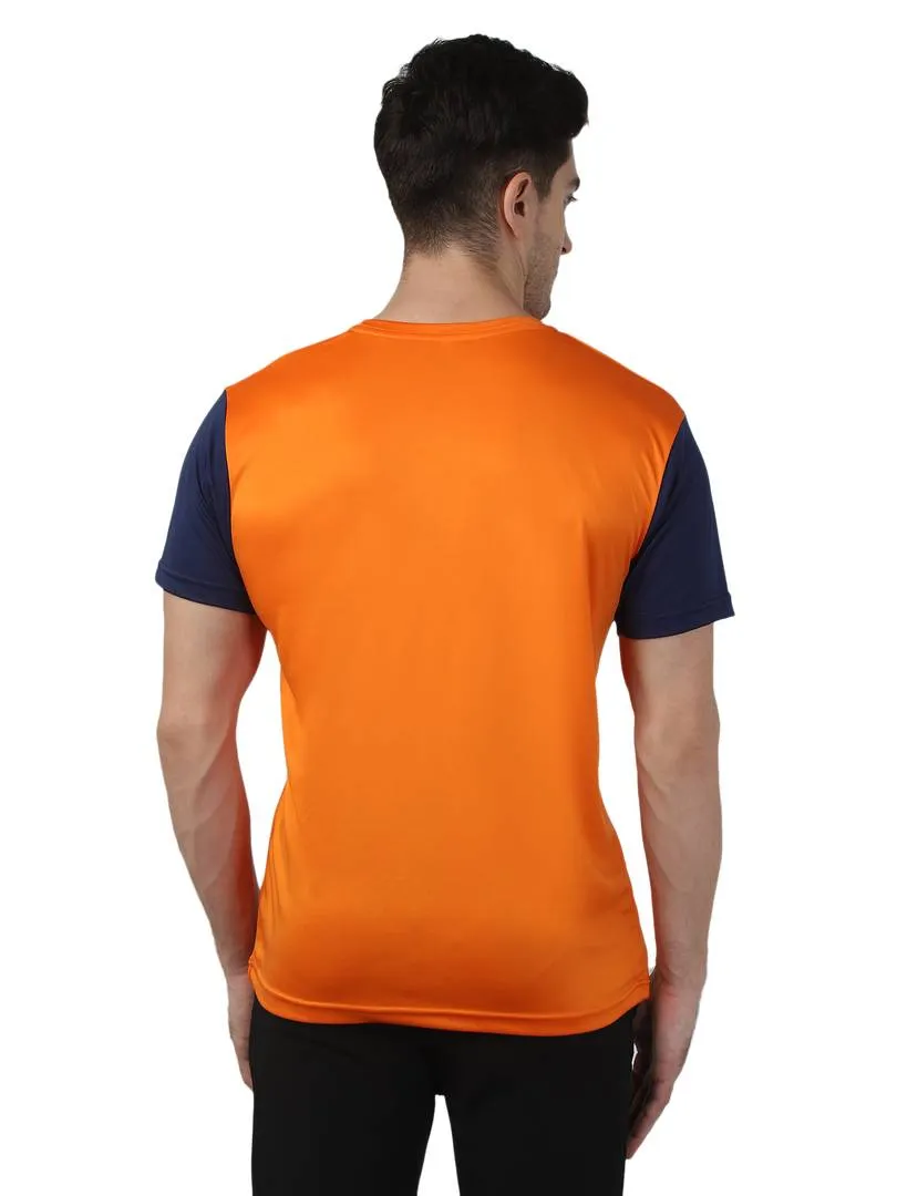Men's Black Polyester Self Pattern Round Neck Tees