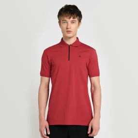 Men's Zipper Polo T-Shirt -Bold Red