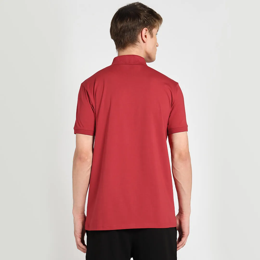Men's Zipper Polo T-Shirt -Bold Red