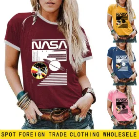 NASA Alphabet Fashion Ladies Loose Printed Short Sleeve T-Shirt