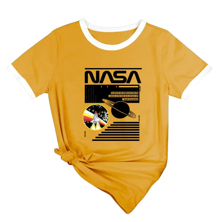 NASA Alphabet Fashion Ladies Loose Printed Short Sleeve T-Shirt